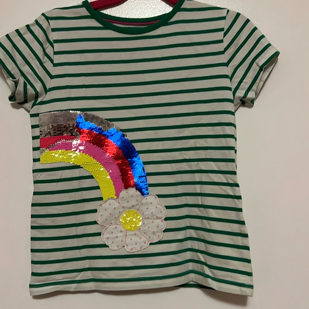 Mini Boden T-Shirt Rainbow Sequins 6-7 years